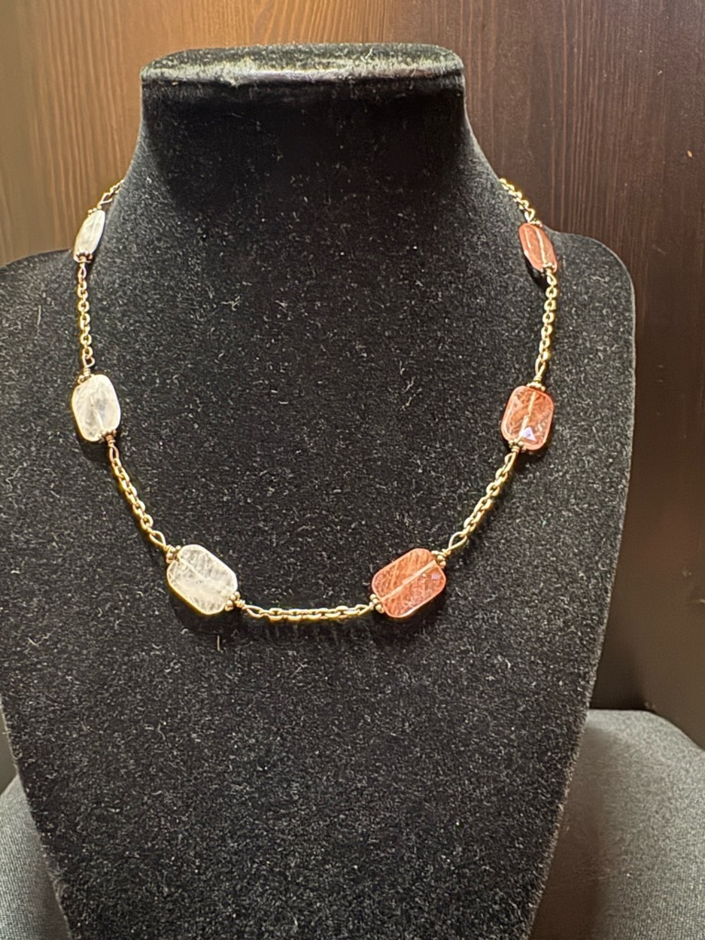 Sterling Silver Chain Necklace with Quartz Beads.